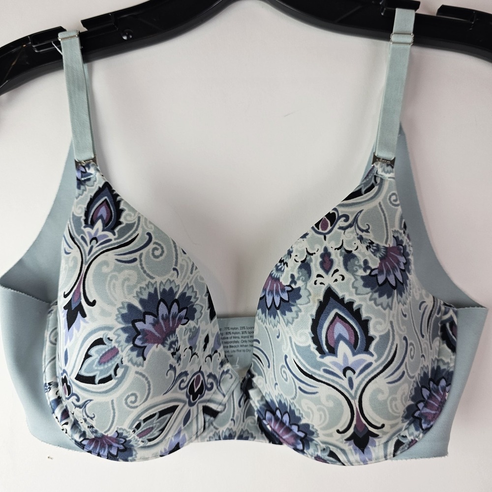Soma Bra 32C Vanishing Back Demi‎ Blue Floral Paisley Lined Underwire